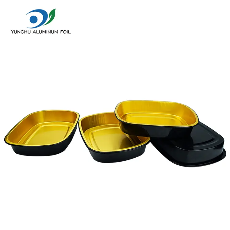 یکبار مصرف ظروف فویل آلومینیومی مستطیل زرق و برق پخت طلای سیاه یکبار مصرف