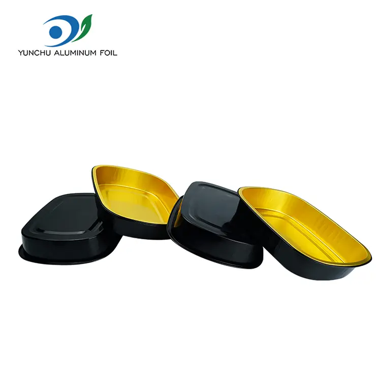 یکبار مصرف ظروف فویل آلومینیومی مستطیل زرق و برق پخت طلای سیاه یکبار مصرف