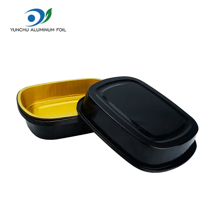 یکبار مصرف ظروف فویل آلومینیومی مستطیل زرق و برق پخت طلای سیاه یکبار مصرف