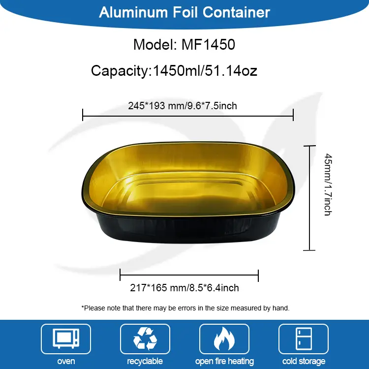 یکبار مصرف ظروف فویل آلومینیومی مستطیل زرق و برق پخت طلای سیاه یکبار مصرف