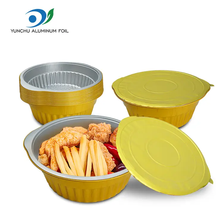 گلدان گرم یکبار مصرف ظروف فویل آلومینیومی گرد طلایی گلدان گرم یکبار مصرف ظروف فویل آلومینیومی گرد طلایی