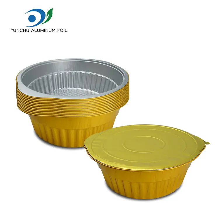 گلدان گرم یکبار مصرف ظروف فویل آلومینیومی گرد طلایی