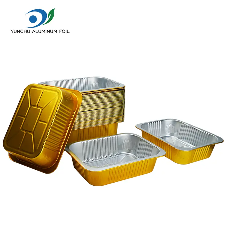 یکبار مصرف مستطیل یکبار مصرف ظروف فویل آلومینیومی نقره ای غذای آماده