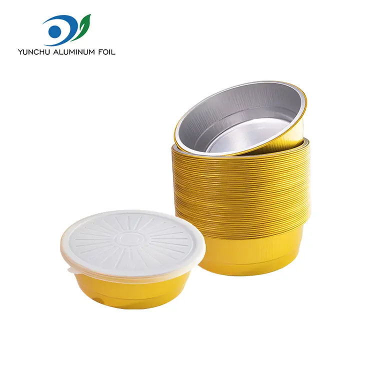 یکبار مصرف آب مهر و موم شده ظروف فویل آلومینیومی گرد طلایی
