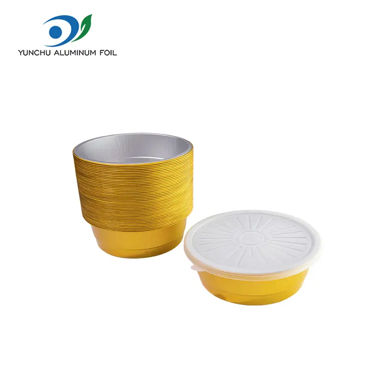یکبار مصرف آب مهر و موم شده ظروف فویل آلومینیومی گرد طلایی