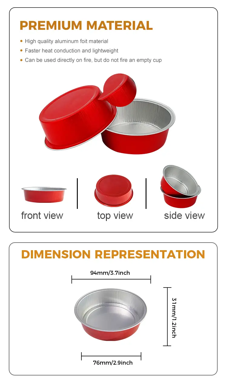 Round baking cake cups with smooth walls foil containers