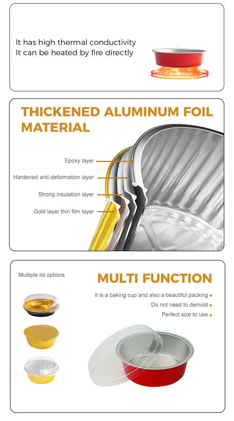 Round baking cake cups with smooth walls foil containers