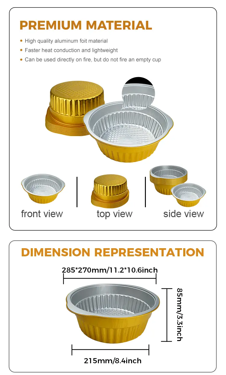 Disposable hot pot Golden Round Aluminum Foil Containers