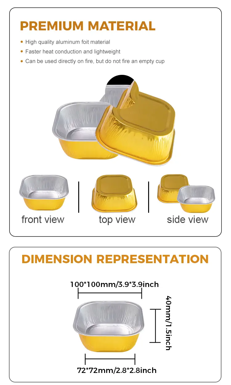 Square color baking Smoothwall Aluminum Foil Containers