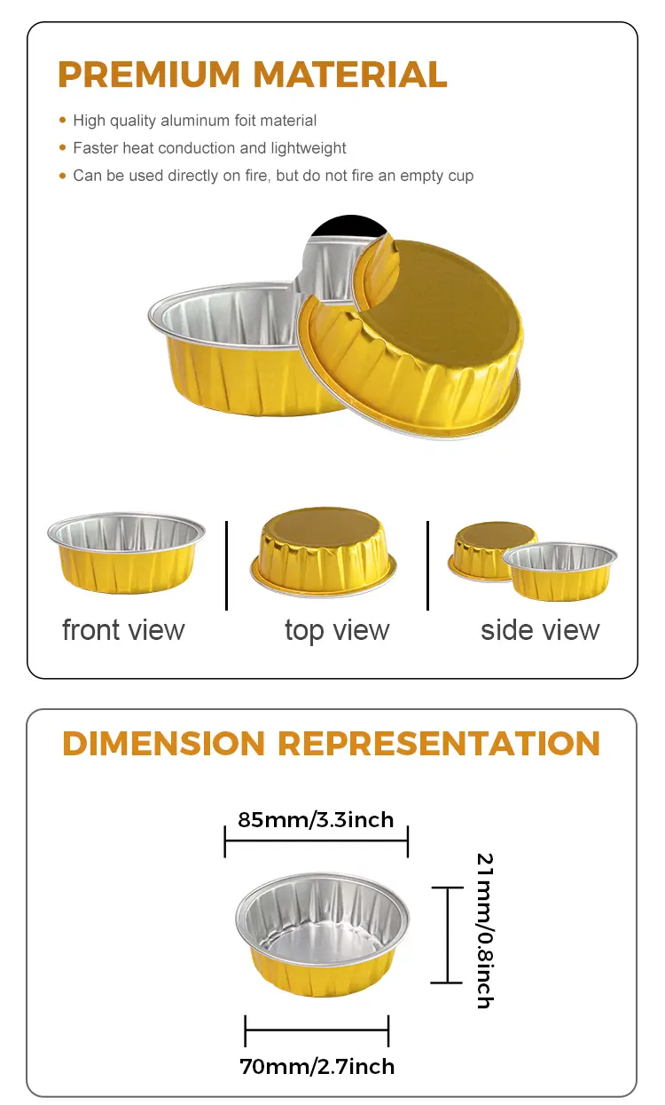 Round golden baking Smoothwall Aluminum Foil Containers