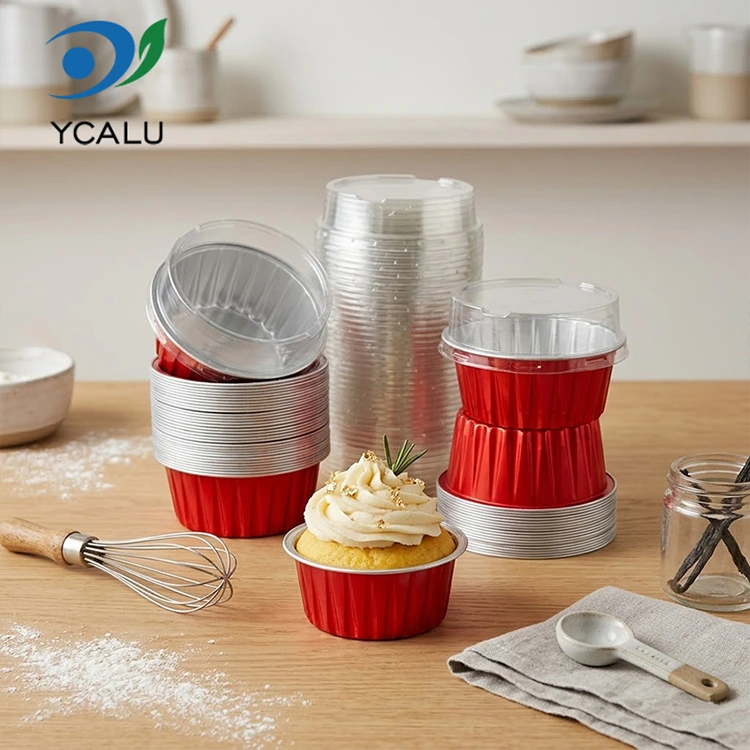 کاپ کیک های رنگارنگ یکبار پخت ظروف فویل آلومینیومی صاف