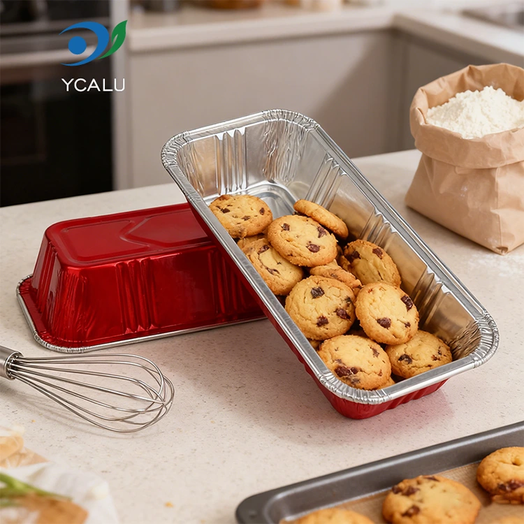 ظروف غذاخوری مستطیلی قرمز نانوایی ظروف فویل آلومینیومی نقره ای