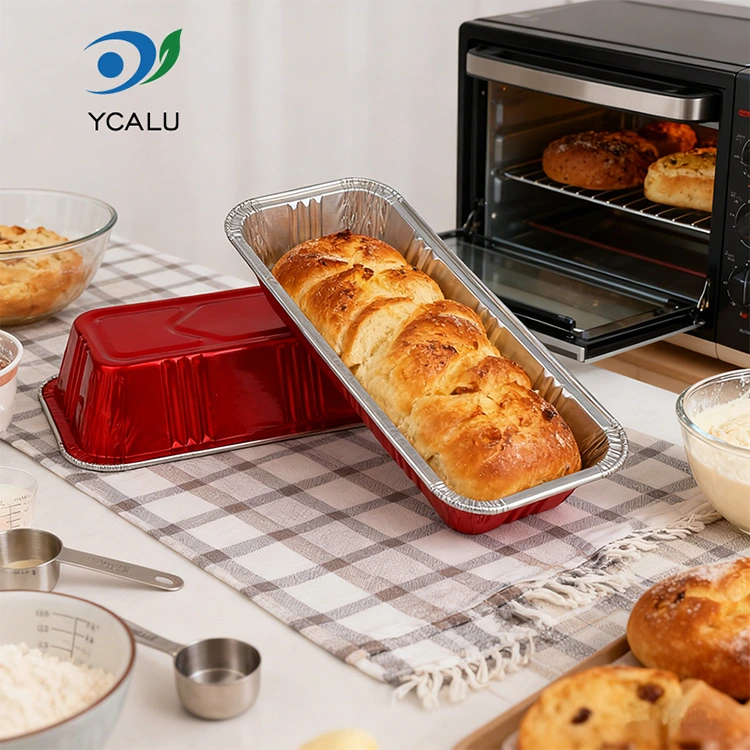 ظروف غذاخوری مستطیلی قرمز نانوایی ظروف فویل آلومینیومی نقره ای