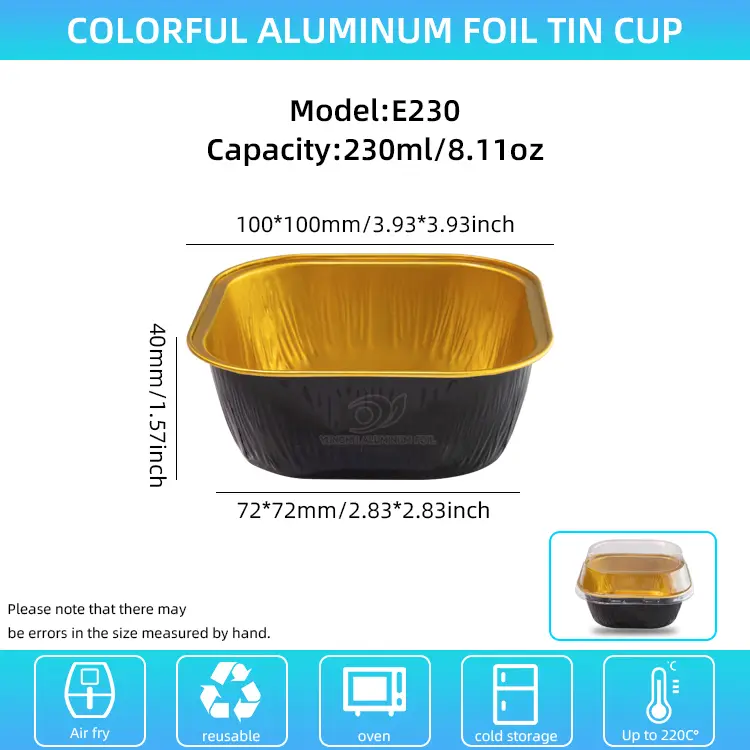 ظروف فویل آلومینیومی با رنگ مربع رنگ مربع